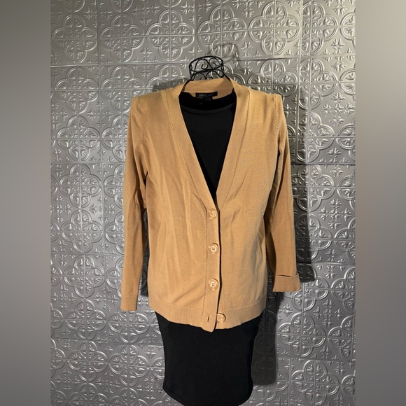august silk Sweaters - August Silk Carmel Tan Silk Blend Chunky Button Cardigan Sweater size large